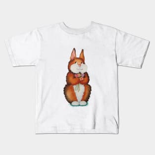 cute brown Bunny holding colourful flowers Kids T-Shirt